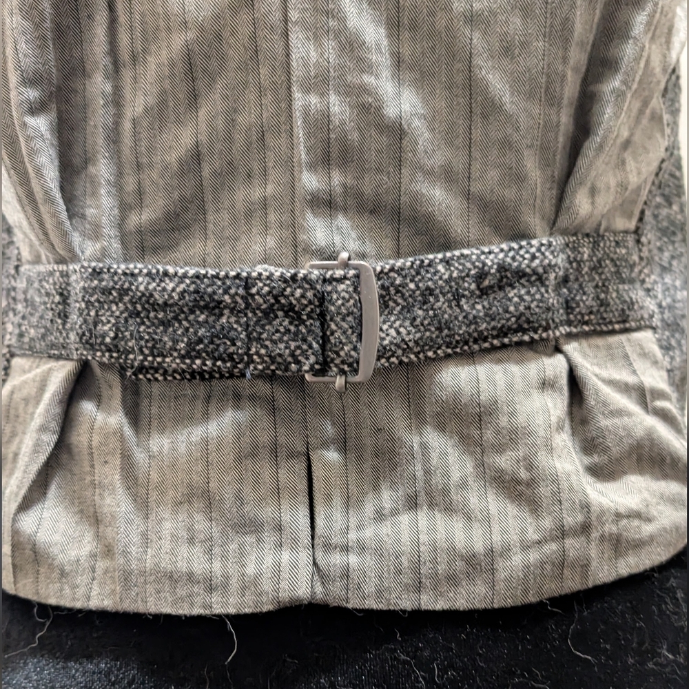 Free People Wool Blend Herringbone Tweed Grey Tuxedo Vest XS - Picture 7 of 12